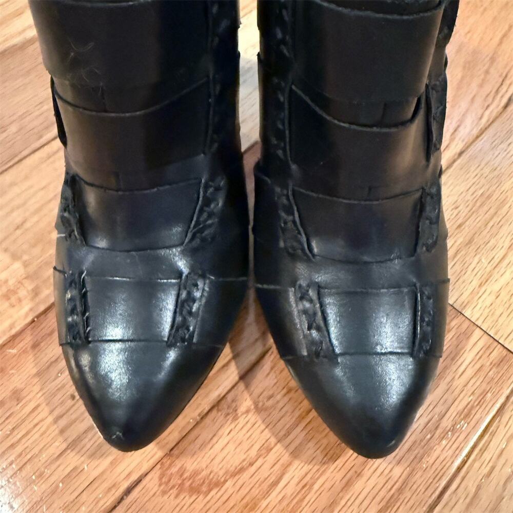 No 704b Womens Ankle Booties Black Pointed Toe Stiletto Heel Back Zip 37.5
